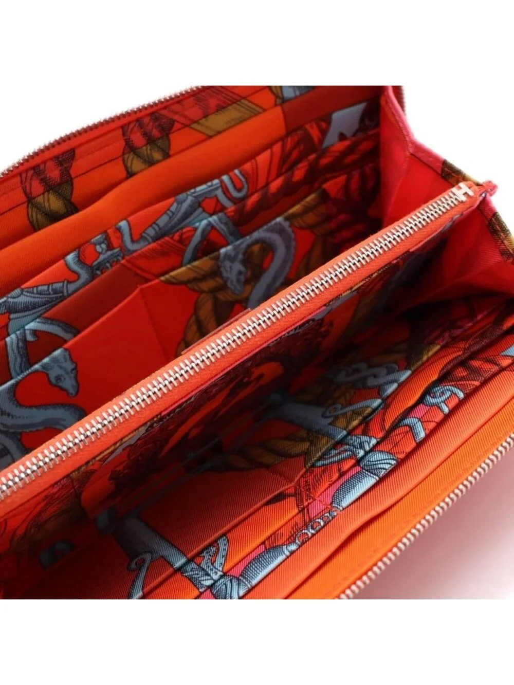 Hermes Azap Long Silk in Wallet Card Case Red Orange Epsom Silver
